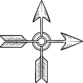 Hand-drawn cross-shaped arrows pointing in four directions, sketched design vector