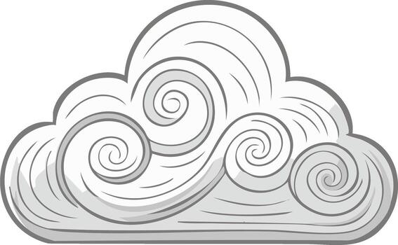 Stylized cloud graphic with swirling wind patterns and a cartoonish feel vector