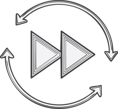 Animated fast forward symbol with circular arrows indicating continuous play vector