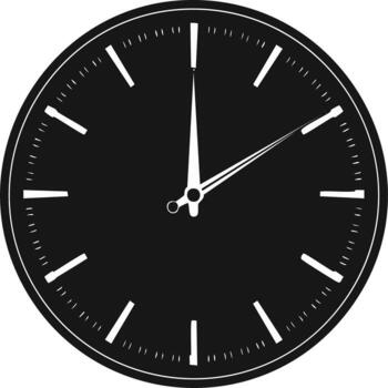 Clock face showing nearly twelve o'clock time with hour and minute hands over black background vector