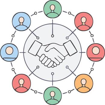 Professional Collaboration Network Handshake Connecting Diverse Team Members Icons vector
