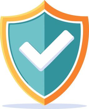 Robust security shield with a prominent white checkmark signifying data protection and reliable verification vector