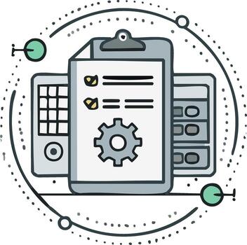 Project Management System Icon Task Management Checklist with Gears and Database Servers vector