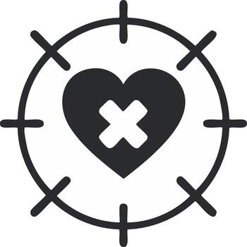 Heart with a cross in a target sight, a symbol of heartbreak, rejection, and unrequited love vector