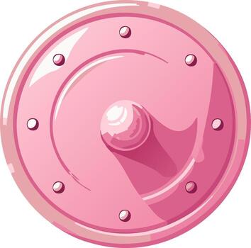Charming pink circular shield with glowing rivets and a prominent central button icon vector