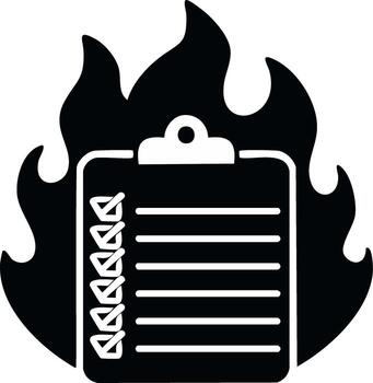 Urgent checklist on fire with check marks for hot tasks, burning deadline, or high priority actions vector