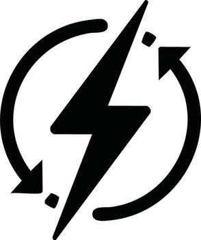 Dynamic power lightning bolt with circular arrows symbol representing energy flow and sustainability vector