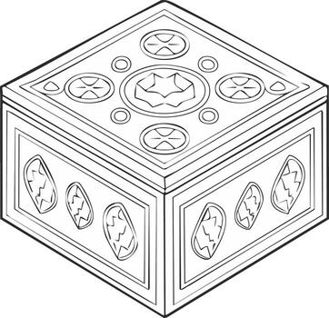 Ornate Decorative Cube with Geometric Patterns and Ancient Symbols Line Art vector