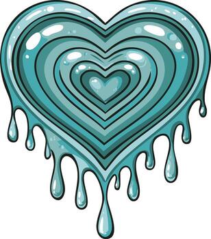 Stylized Dripping Heart Shape with Concentric Circles in Blue vector