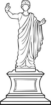 Ancient statue outline illustration of a figure on a pedestal in a minimalistic style vector