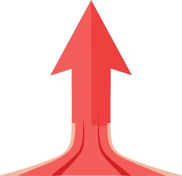 Red arrow pointing upward representing growth progress and a unified path forward vector