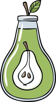 Pear Shaped Bottle with Slice and Drinkable Juice Inside, Green Color vector