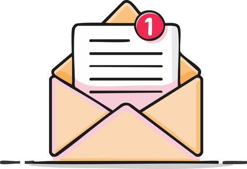 abierto sobre con mensaje notificación, nuevo correo electrónico icono, ilustración vector