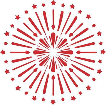 Red burst design element with stars, radiating lines, and an abstract, decorative pattern vector