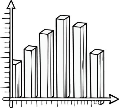 Hand drawn bar chart with upward trending arrow and scale showing growth progression vector