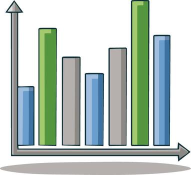 Stylized Bar Graph Displaying Increasing Trends with Green and Blue Columns vector