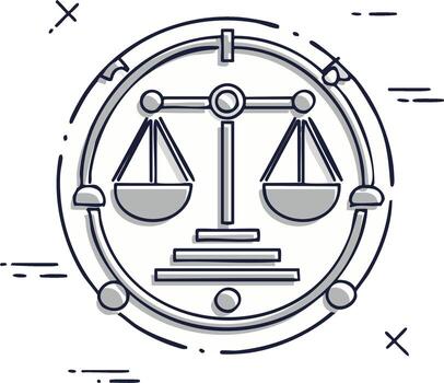 Abstract symbol of justice scales balanced with simple line art and grey fill vector
