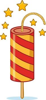 Cartoon Fireworks with Stars Sparking Around it, Cartoon Firecracker with a Fuse vector