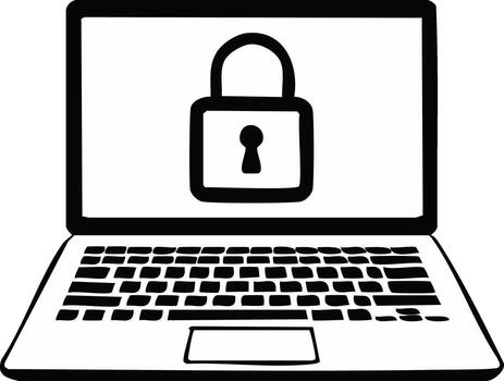Laptop screen displaying a padlock icon representing digital security and online data protection vector