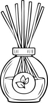 Elegant Reed Diffuser with Essential Oil and Leaf Design in Black and White vector