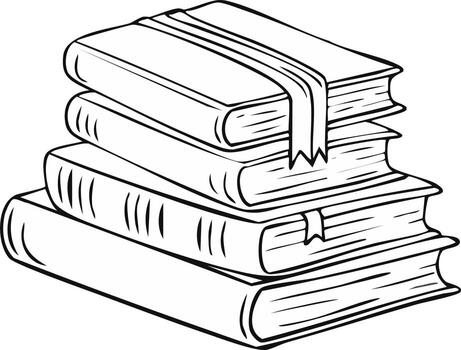 Stack of Open and Closed Books with Ribbons and Bookmarks Illustration vector