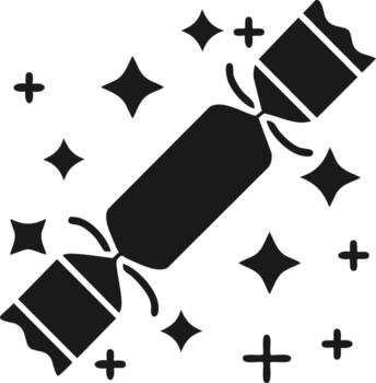 negro silueta de un fiesta corchete explotando con estrellas y destellos vector