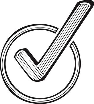 Stylized check mark with line detailing inside of a double lined circle icon symbol illustration vector