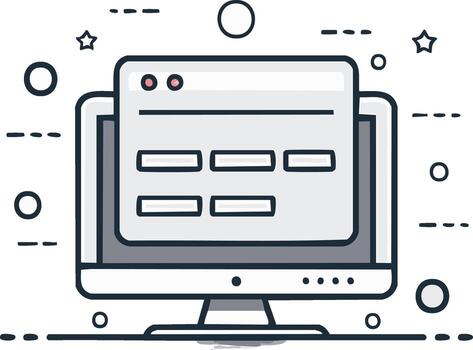 Modern Computer Monitor Displaying Website Interface, Conceptual Digital Design vector