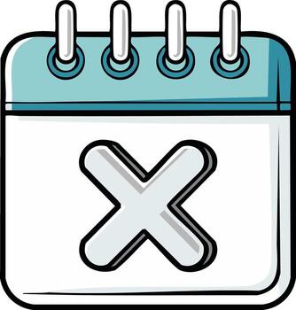 Doodle style calendar icon with an X mark indicating event cancellation or error. vector