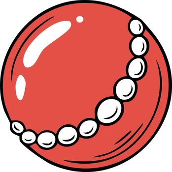 Shiny Red Circular Object Adorned with String of White Oval Beads vector