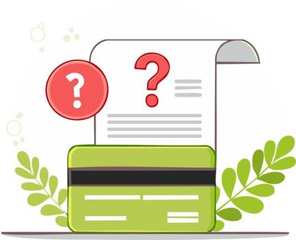 Credit card payment problem concept showing a bill document with question marks vector