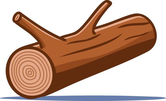 Stylized brown log with branches and visible growth rings on a white background vector