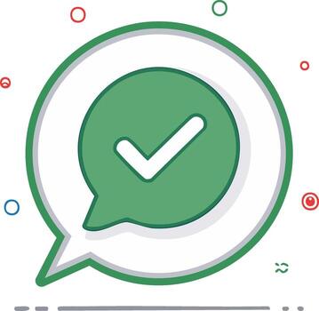 Green checkmark icon in speech bubble for positive message communication and approval vector