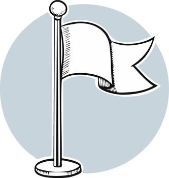 Stylized Drawing of Blank White Flag on a Pole with Circular Blue Gray Backdrop for Design vector