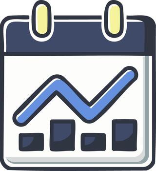 Doodle style calendar icon with business analytics graph for data reporting and progress tracking vector