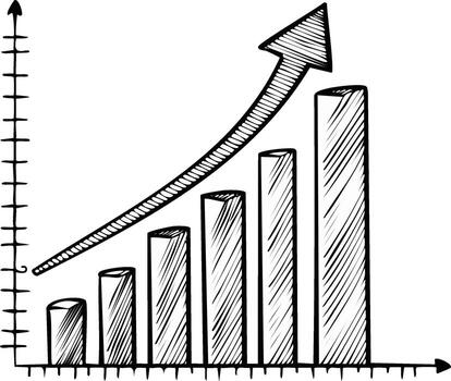 Hand Drawn Bar Chart Graph with Upward Arrow Representing Sales Growth and Business Success vector