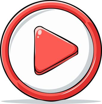 Cartoon Play button icon in red color inside a circle vector