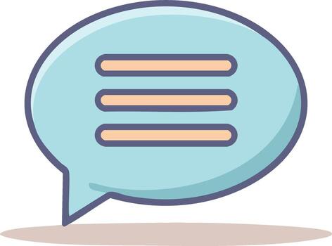 Light blue speech bubble icon with three orange lines signifying message or menu vector