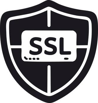 Secure Connection SSL Certificate on Black and White Shield Icon, Internet Security vector