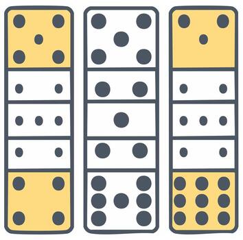mano dibujado dibujos animados ilustración de Tres vertical dominó juego losas con número puntos vector