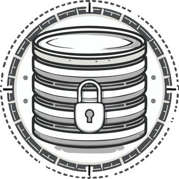 datos seguridad ilustración base de datos icono con candado, concepto de proteccion vector