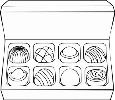 Box of assorted chocolates with varied shapes and designs, perfect for gifting vector