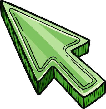 Green 3D Computer Mouse Cursor Arrow Pointer Hand Drawn Style vector