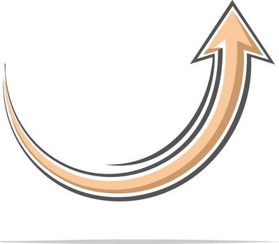 Smoothly Curved Arrow Ascending Upward with Strokes and Outline vector