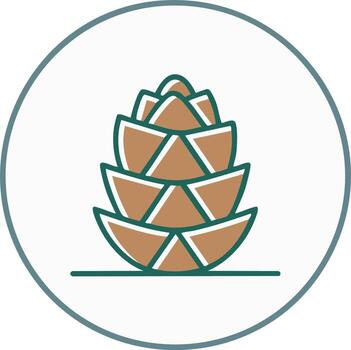 Simple stylized pinecone line art icon in a circle, a symbol of nature, forest, and winter vector