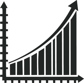 Simple hand drawn bar graph showing upward trend and growth with arrow pointing up vector