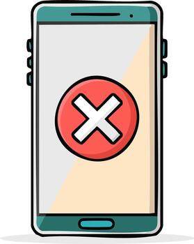 Smartphone with red X mark, communication error illustration vector