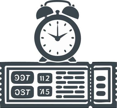 Classic alarm clock sitting on a generic event ticket for scheduling and important dates vector