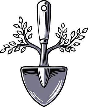 Garden Trowel with Tree Branches and Leaves Sprouting from Handle Illustration vector