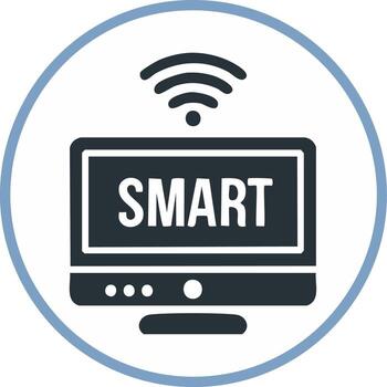 Smart Television Screen with Wireless Connection Icon Inside a Round Frame vector